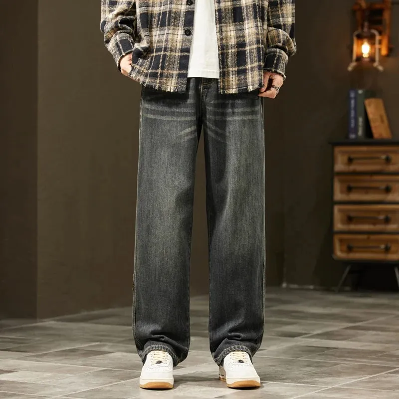 Korean Loose Wide Legs Jeans Men's Vintage Wash Denim Pants Fashion Streetwear Casual Baggy Straight Male Trousers — image 10