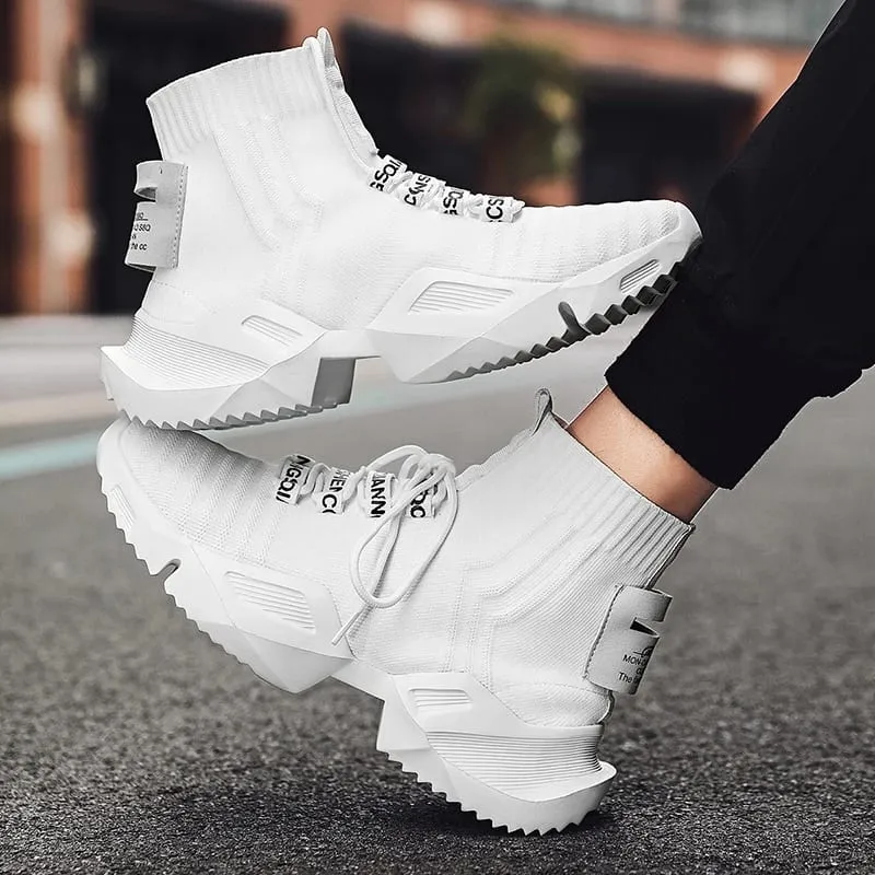 Mode högkvalitativ Mesh Sneakers Herr Fritidssko Lättvikt Bekväm snörning Herr Walking High Top Sneakers — image 5