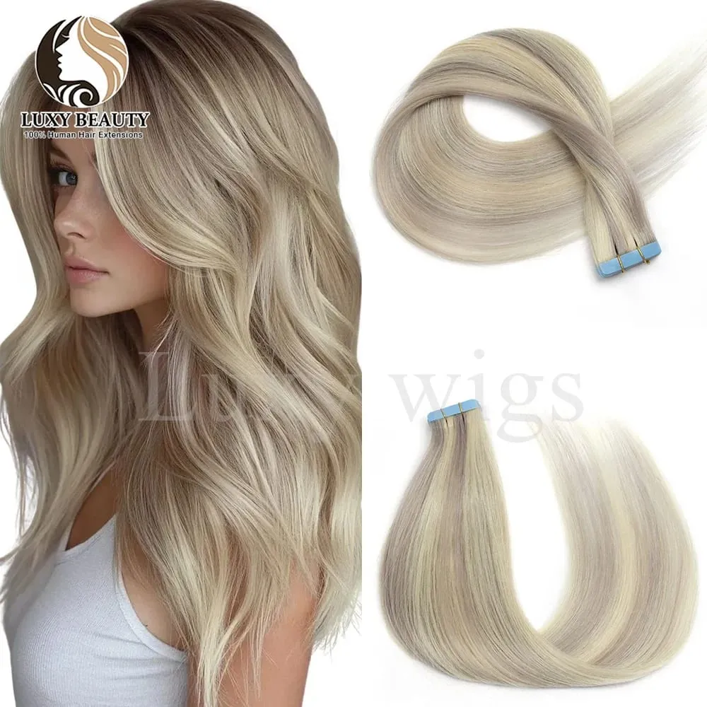Highlights Brown Tape in Hair Extensions Human Hair Straight Black Blonde Seamless PU Skin Weft Tape In Hair Extensions 20PCS