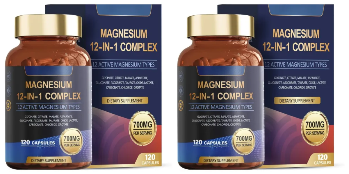 Magnesium Glycinate 12-in-1 Complex Sleep & Mood Support Muscle & Bone Health Citrate Malate Taurate 120 Capsules Non-GMO