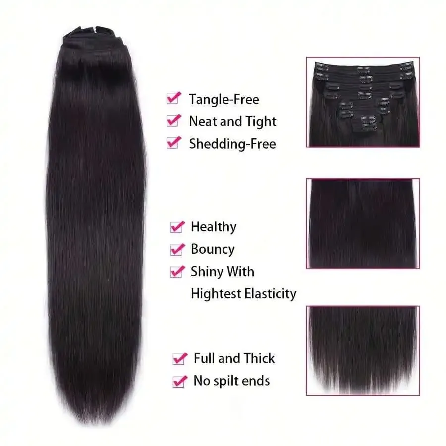 8pcs Clip In Hair Extensions Jet Black Straight Hair Rich Full Glossy Natural Finish For Various Looks 18 20 Inch — image 7
