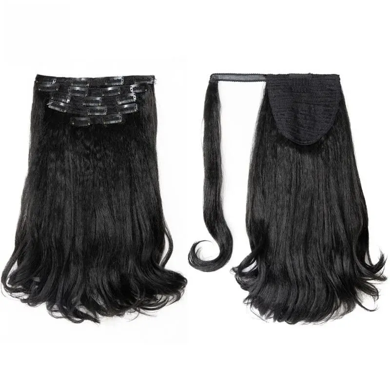 Lydia 6PCS All-In-One 17Clips-In Hair Extension Wrap Around Kinky Straight Tail Warping Curly Synthetic Ponytail Hairpieces Wig