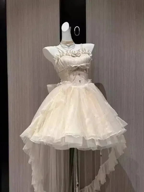 Gotisk Röd Lolita JSK Klänning Dam Spaghetti Band Volang Tyll Kjol Kedja Rosett Dekor Hög Låg Fåll Vintage Princess Festklänning — image 9