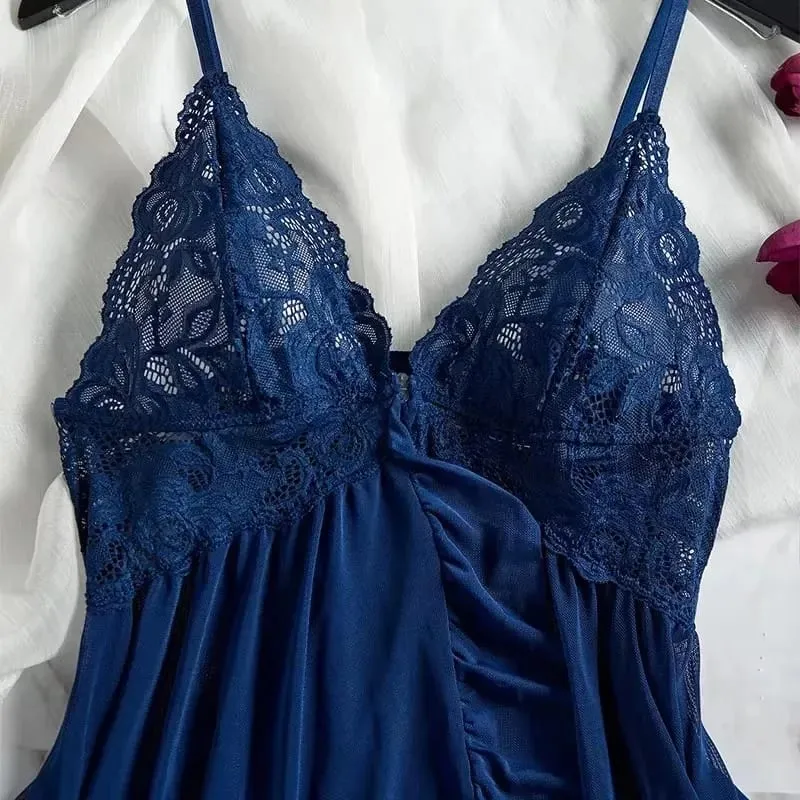 Tulle Suspenders Exquisite Women's Lencerias Lace V-Neck Underwear Semi-transparent Thong Dress Set Females Lingerie Nightgowns — image 2