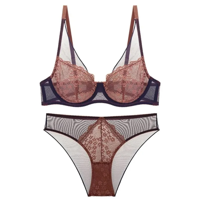 Sweet Mesh Lace Flower Bra Set Brassiere Underwear Mesh Bra Panties Kit Lingerie Thin Lace Floral Underpants Girl — image 8