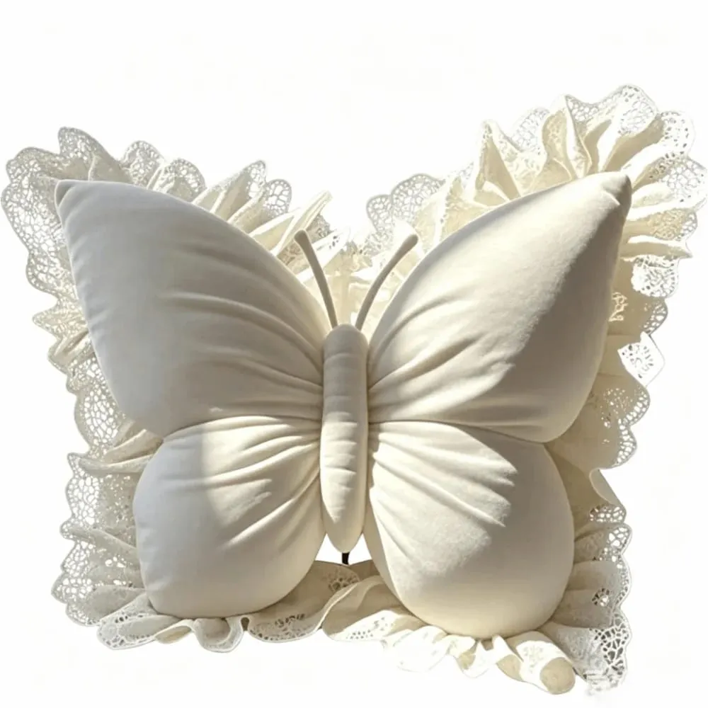 Home Decor Velvet Butterfly Pillow Lace Trim Bow Cushion Soft New Bow Throw Pillow Bedroom — image 12