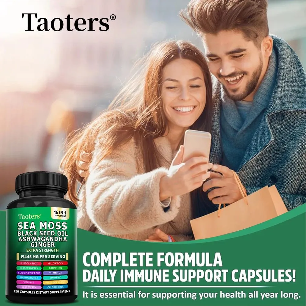 Dietary Supplement with Sea Moss Black Seed Oil Ashwagandha & Ginger - Helps Skin Health Immune Support Improve Sleep & Mood — image 3