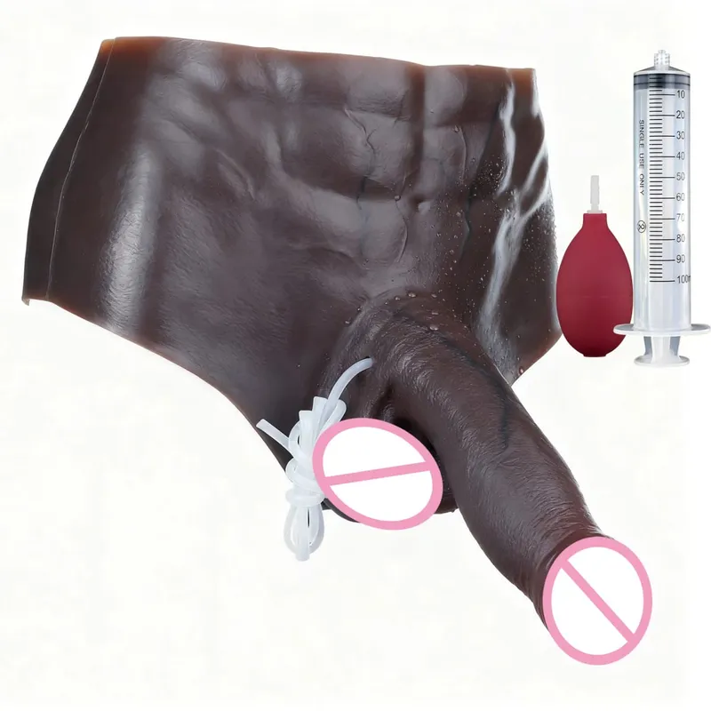 Black Nude Silicone Squirting Panties With Simulated Solid Penis Strapon Big Realistic Ejaculation Dildo Sex Toy For Women — image 40