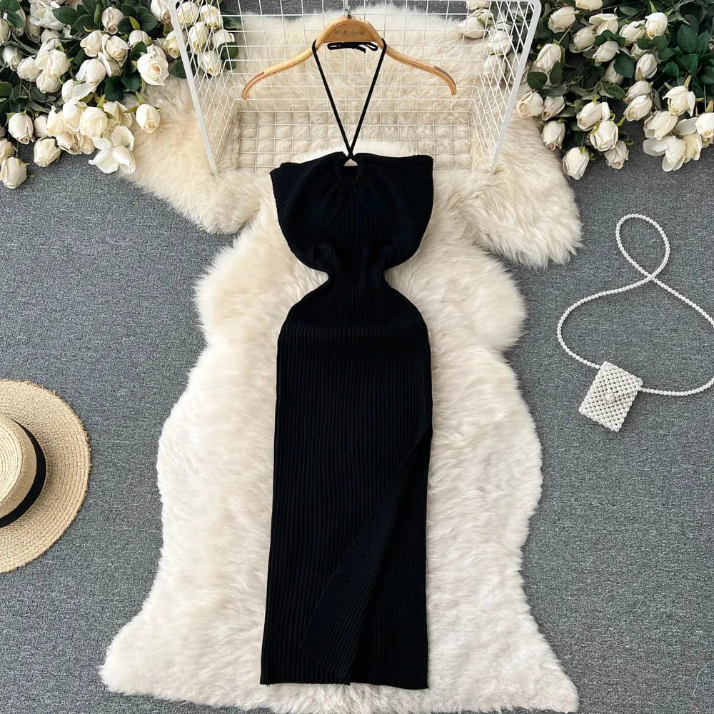 Yuoomuoo chique moda sexy pacote quadris divisão malha vestido de verão 2025 feminino magro elástico bodycon vestido de festa streetwear outfit — image 5