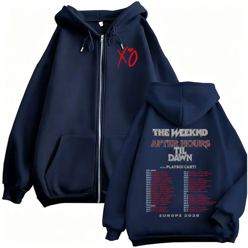 The Weeknd After Hours Til Dawn 2026 Europe Tour Zip Up Hoodies Men Women Fashion 90s Casual Long Sleeve Sweatshirt Jacket Coats