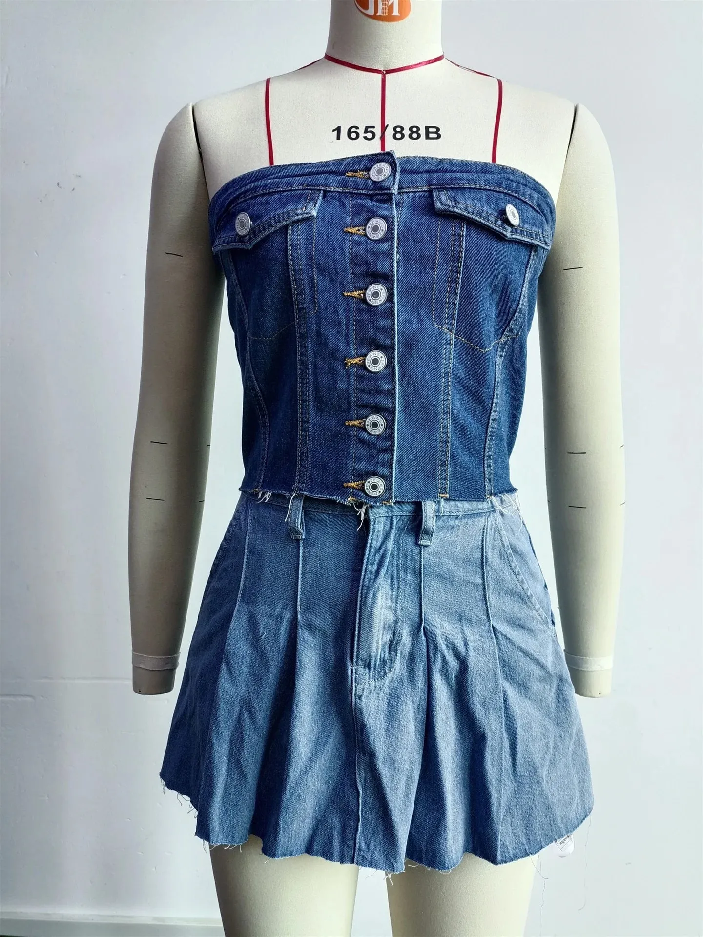 Denim Strapless Top Women Sleeveless Crop Tops Sexy Backless Single Breasted Washed Distressed Streetwear Y2k Camis Tanks Summer — image 6