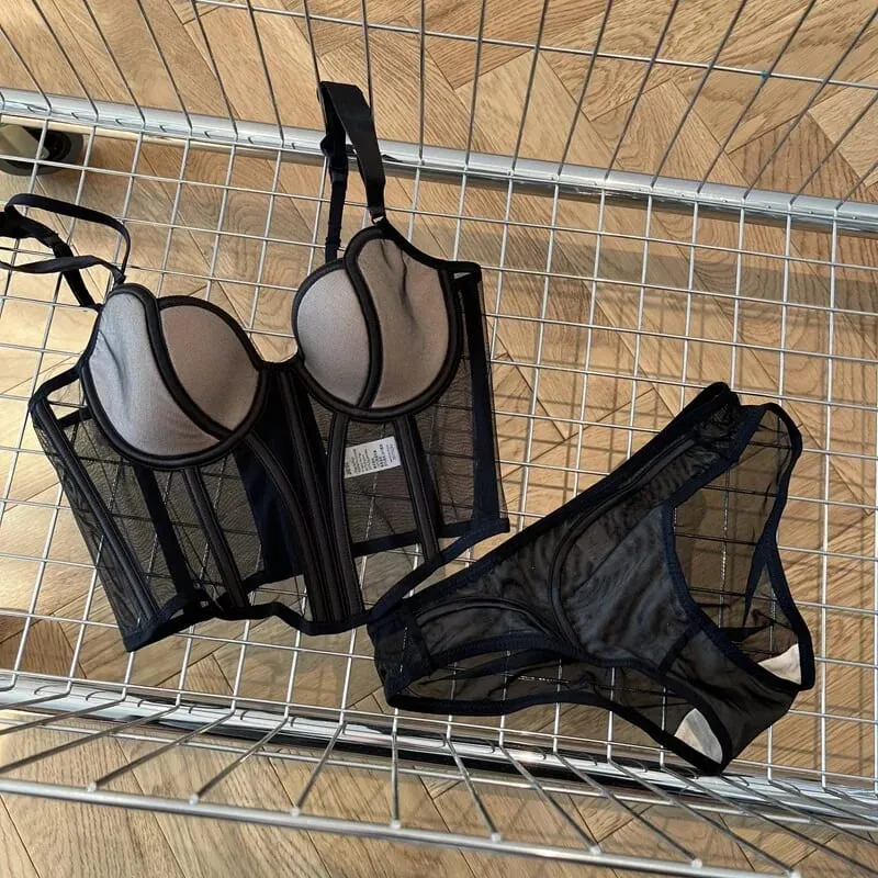 French Long Fishbone Mesh Patchwork Bra Set Slim Shaping Chest Lift Up Sexy Lingerie Outfit Soft Kumportable Underwear S-XL Suit — image 8