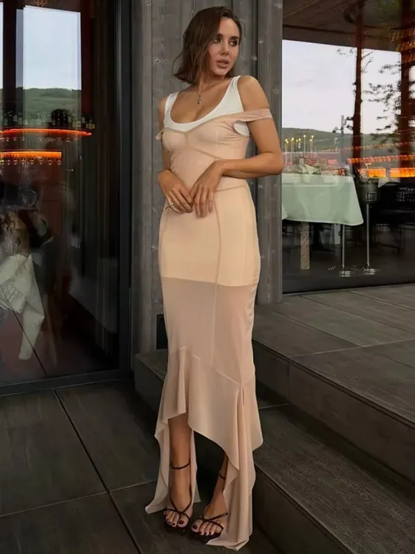 Sexy nude fishbone com decote em v vestido feminino elegante sem mangas plissado fino cintura-cinching vestido 2026 festa de verão casual streetwear — image 9