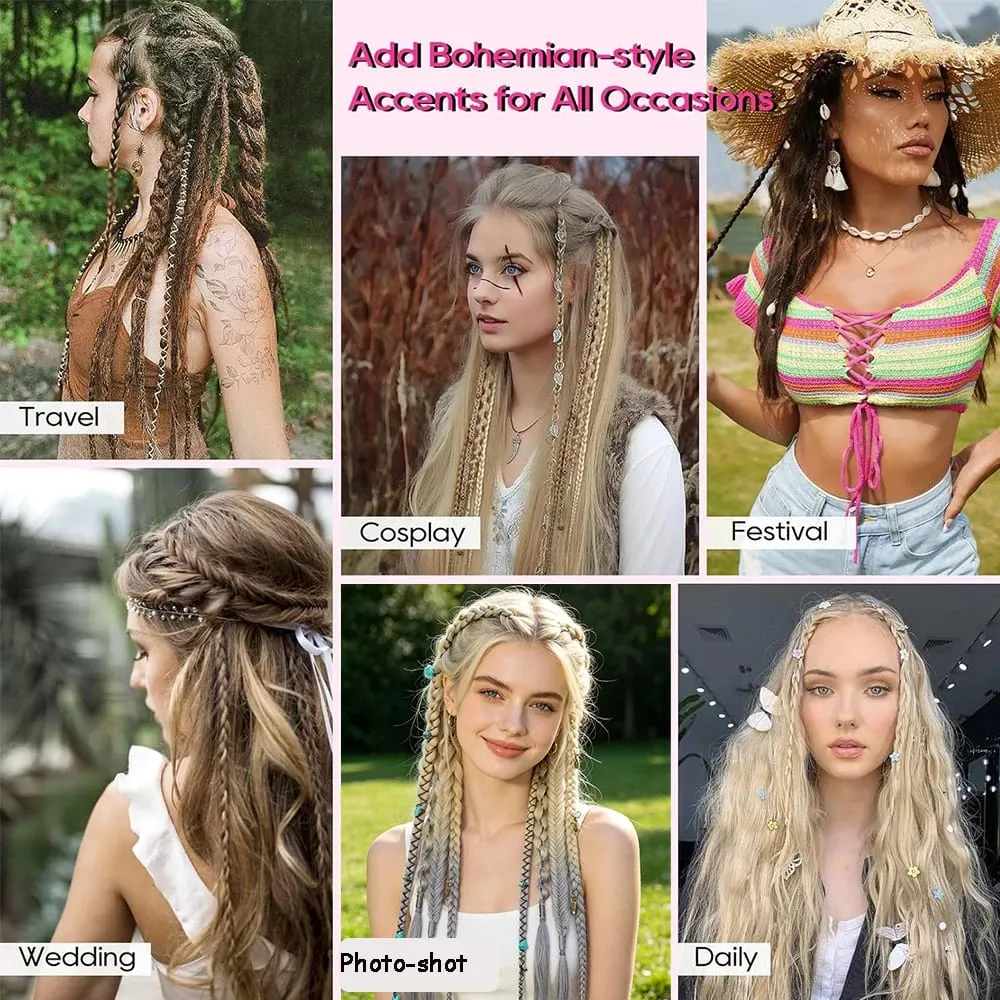 Bohemia Clip in Hair Extensions Fairy Hairpieces Synthetic Handmade Weaving Hair for Girls Party Halloween Christmas Festival — image 7