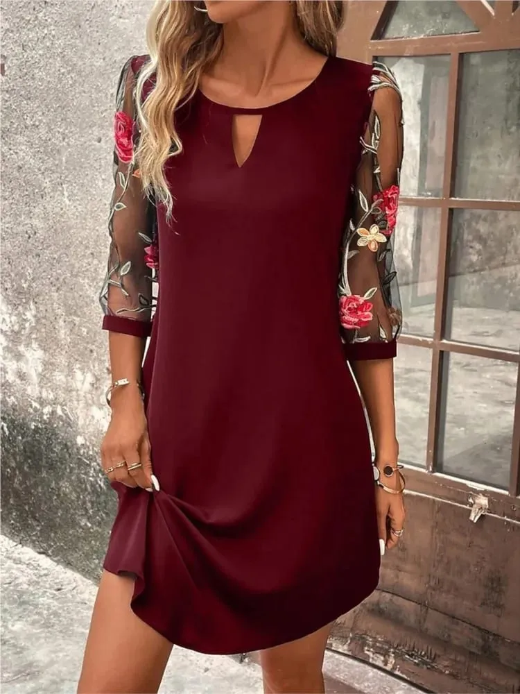 Lady Elegant Dress Fashion Print O Neck Three Quarter Pullover Dresses For Women Casual Office Skirts Womens Clothing Summer New — image 3