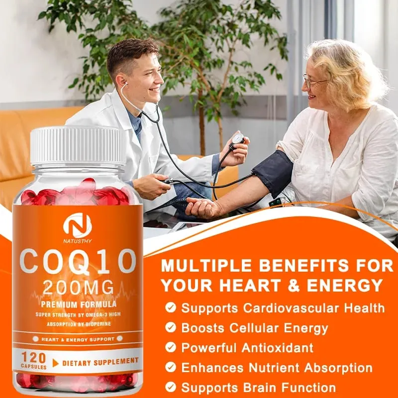 COQ10 Coenzyme Q10 200mg for Energy Antioxidant Cardiovascular Brain Health Natural Non-GMO