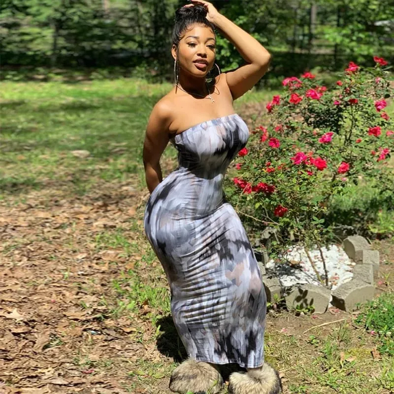 Vår/sommar kvinnors färgglada Tie Dye Print Off Shoulder Wrapped Chest Dress — image 15