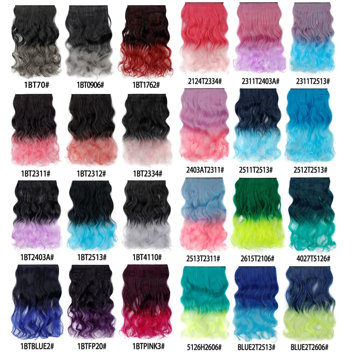 Jeedou uma peça 5 clipes ondulado ombre clipe em extensões de cabelo longo onda de água cabelo encaracolado sintético pedaço arco-íris colorido cabelo — image 4