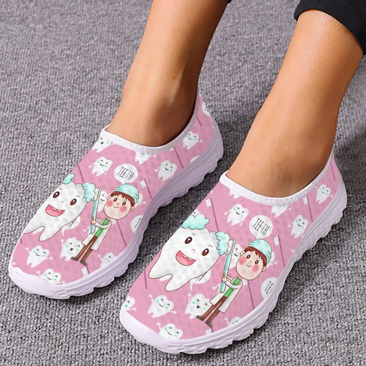 Dentist Shoes Women's Flats Cartoon Dental Nurse Print Breath Mesh Comfort Sneakers For Ladies Girls Summer Loafers — image 5