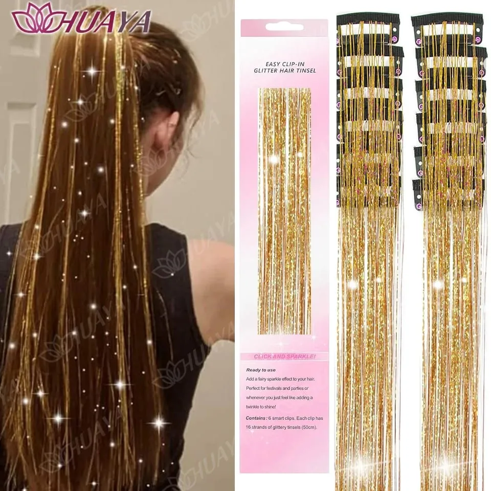 12Pcs/set Hair Tinsel Clip in Glitter Tinsel Hair Extensions Synthetic Shiny Sparkling Fairy Hair Tinsel Party Hair Accessories — image 9