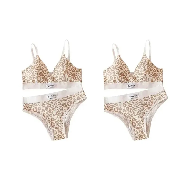 1/2/3set Women V-Neck Bra And Panties Set Low Waist Panties Female Sexy Lingerie Set Leopard Print Cotton Bra Sport Underwear — image 17