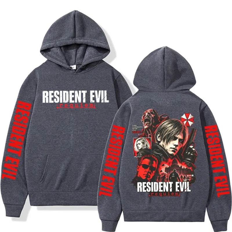 Leon Kennedy Resident Evil Requiem Merch Sweatshirts Herr Dam Casual Hoodie i fleece av hög kvalitet Harajuku klassiska gotiska hoodies