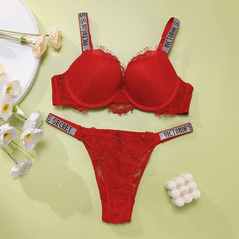 New V Lace Lingerie Set Women's Sexy Bra and Panty Set Comfortable push up Shapewear Adjustable Padded Gathered — image 3