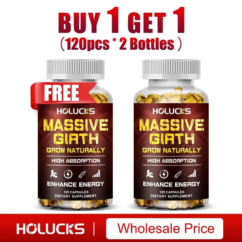 Massive Girth Capsules for Men Testosterone Booster Hormone Support Muscle Growth & Strength Size Enhancement Supplement