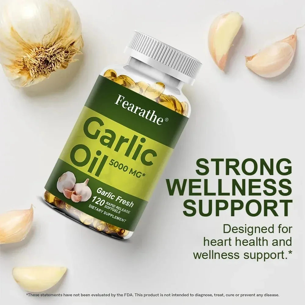 Cápsulas gelatinosas de óleo de alho 5000 mg, circulação cardiovascular imunológica, coração, sem sabor, não transgênico, suplemento sem glúten — image 3