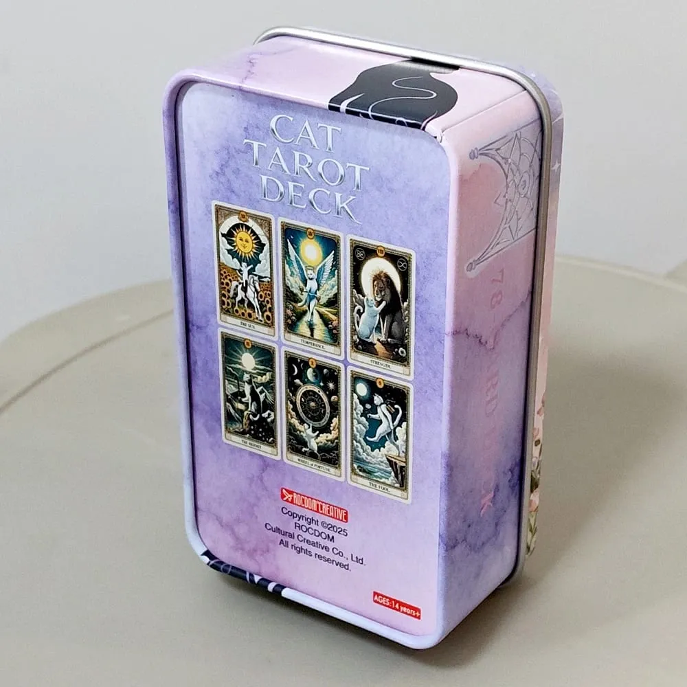 78 Cards with Guidebook Cat Tarot Deck Cute White Cat Theme Tarot Cards Fortune Telling Cards in Portable Tin Box 11*6.2cm