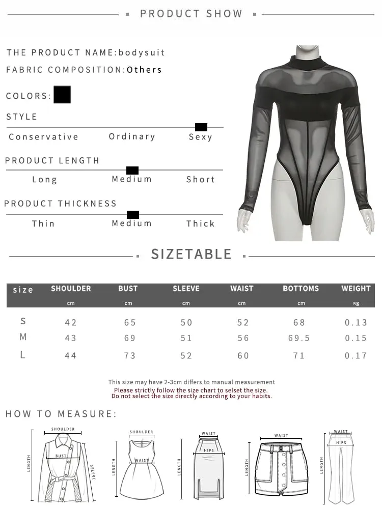 Weird Puss Coquette See Through Bodysuit Women Sexy Wild Mesh Hipster Patchwork Full Sleeve Midnight Stretch Street Clubwear — image 7