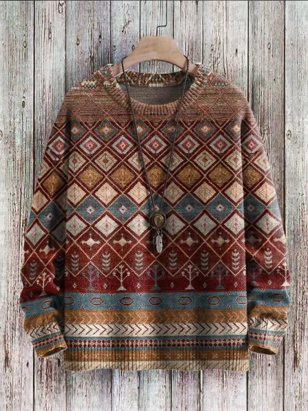 Suéter pulôver de malha com estampa vintage padrão feminino para homens — image 10
