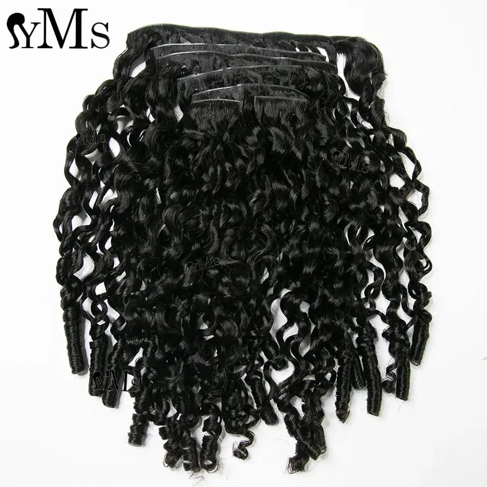 Water Burmese Curly Invisible Seamless Clip Ins Hair Extension YMS 3C4A Burmese Curly Invisible Clip In Full Head Wholesale