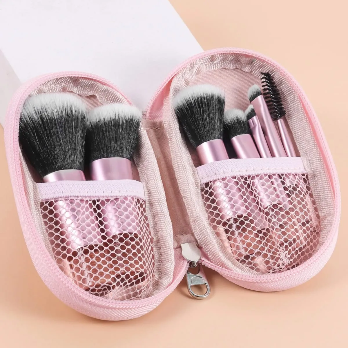 10pcs Pink Makeup Brush Set for Beginners Mini Portable Foundation Eyeshadow Brushes with Crystal Handle Includes Brush Pouch — image 1