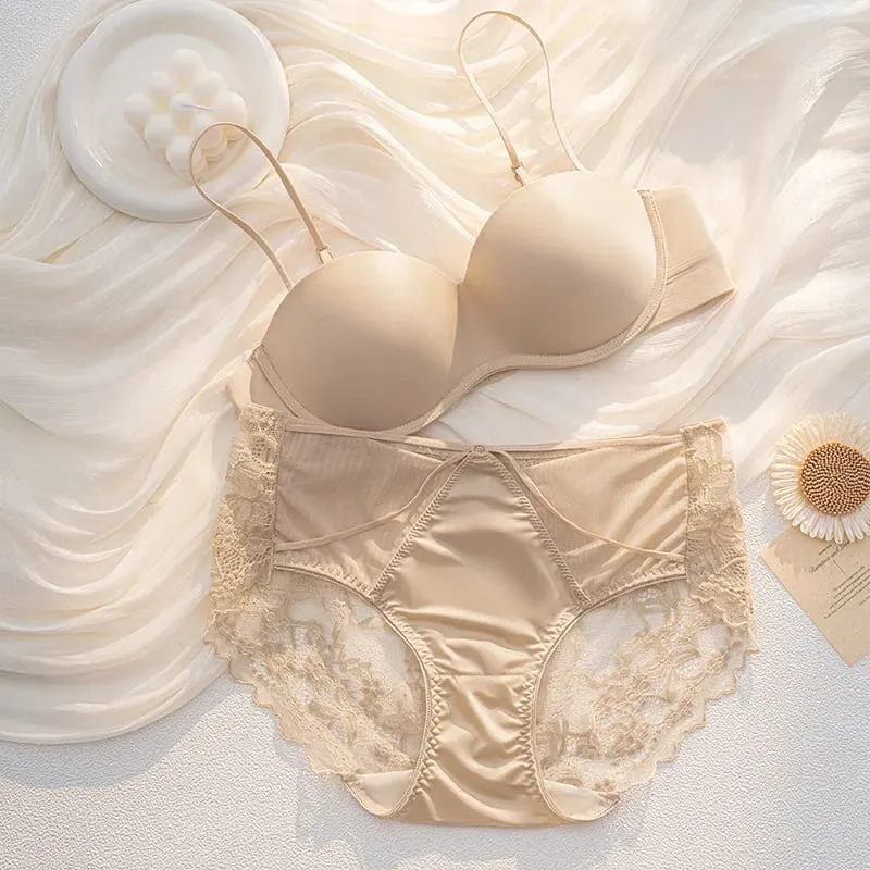 Bra Panties 1/2 Cup Thin Fashion Young Girls Fashion Intimates Push Up Gather Beauty Back Underwear Multiple Halter Lingerie Set