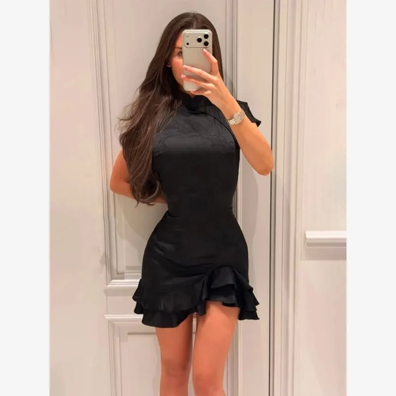 Deep V-neck Slim Short Dress Lady Casual Floral Print Long Puff Sleeve Ruched Hem Bodycon Dresses Women Party Vacation Gown — image 10