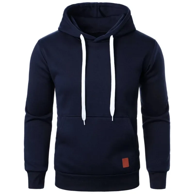 Masculino casual gola com capuz cordão hoodies moletom camisas de manga longa ao ar livre streetwear cor sólida pulôver leve — image 4