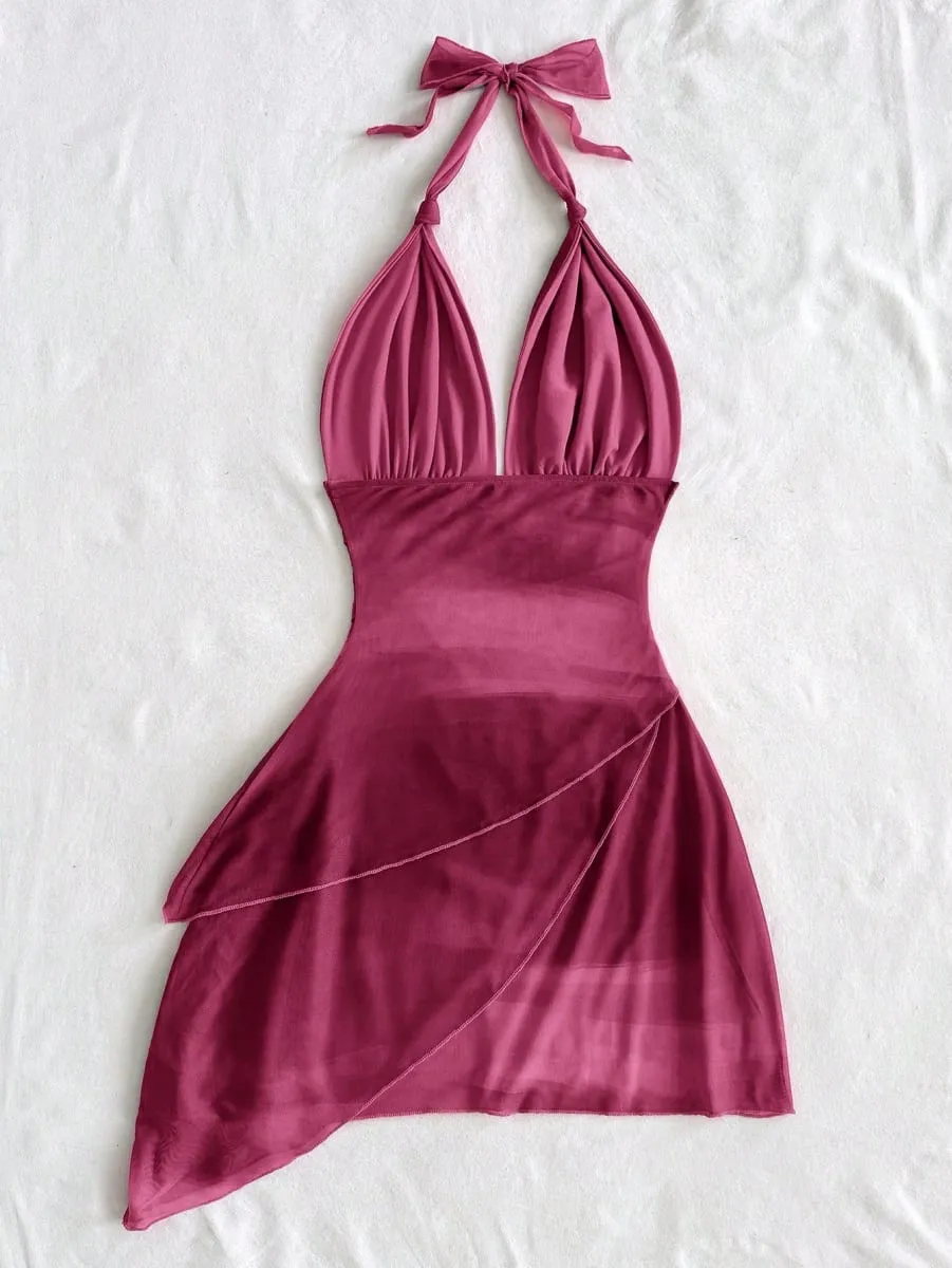 2025 Fashion Design sense Chiffon walang manggas seksi masikip malalim V maikli sexy purong backless na damit — image 3