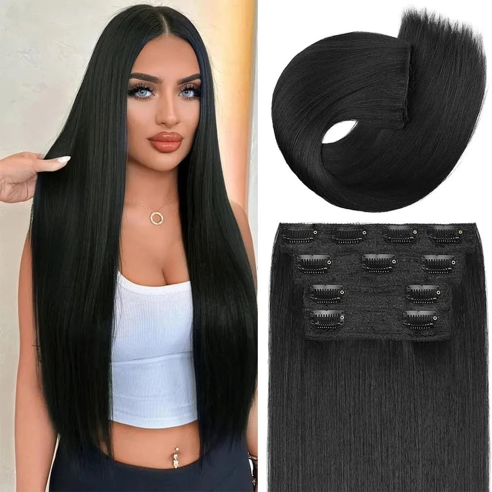 Copper Red Long Wavy Clip in Hair Extensions 20 Inch 4Pcs Double Weft Synthetic Hairpieces Full Head for Women Party Cosplay — image 9