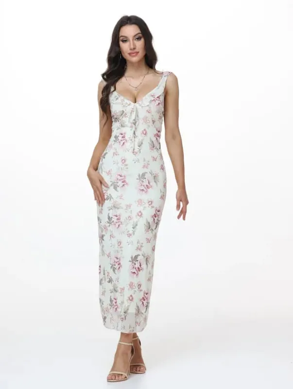 Summer Flower Printed Women's Sexy Low-cut Sleeveless Backless Slim Sling Ruffles Dresses 2026 Beach Vacation Lady Vestidos — image 13