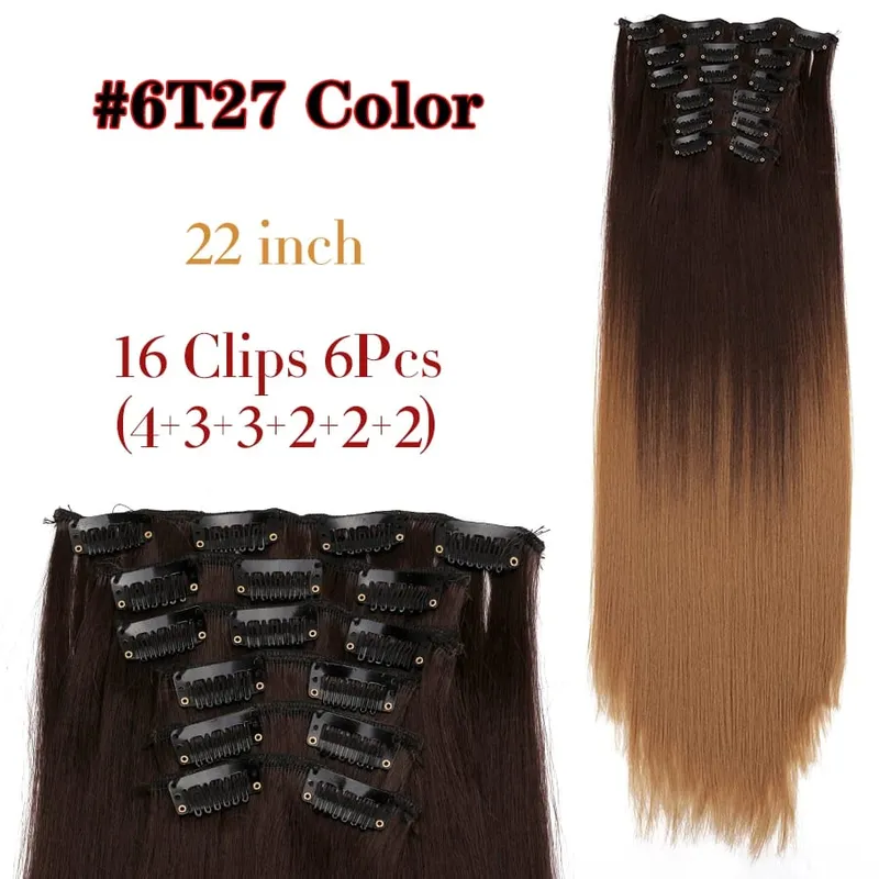 Black Clip In Extensions Straight 22" Long Synthetic Thick Clips On Hair Piece For Women 6Pcs/Set Curly Full Head Weddings Daily — image 29