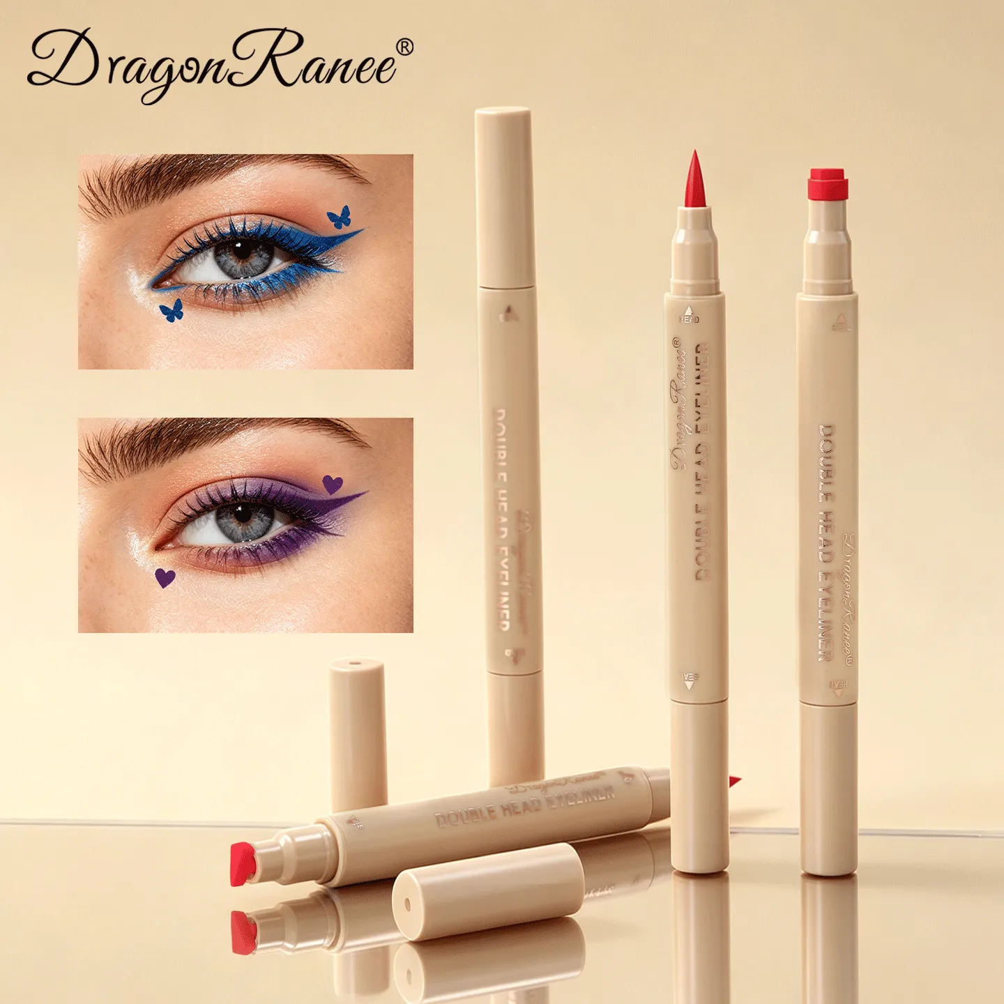 Double Head Stamp Liquid Eyeliner Smudge-Proof Quick Drying Waterproof 2 in1 Colorful Love Star Butterfly Eye Line Pencil Makeup