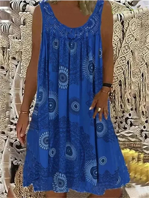 Dam S-5XL storlek Digitaltryckt off shoulder sexig camisole löst sittande klänning spets fritidsklänning sommarklänning — image 8