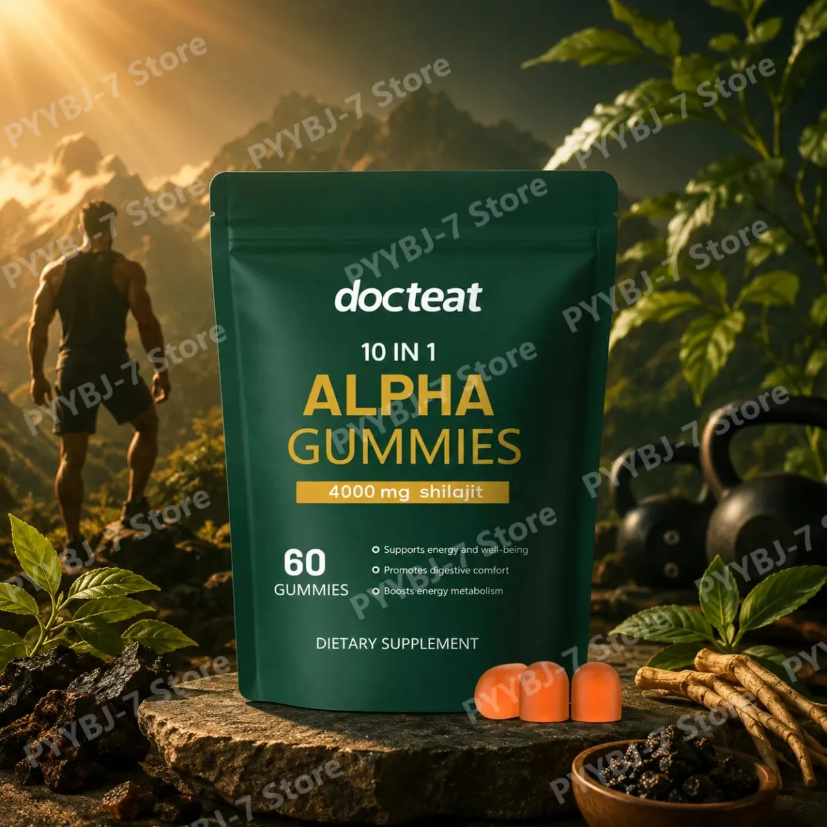 Gomas Shilajit 10 em 1 4000 mg com extrato de raiz de Ashwagandha 60 gomas Suplemento de bem-estar e suporte energético para adultos — image 2