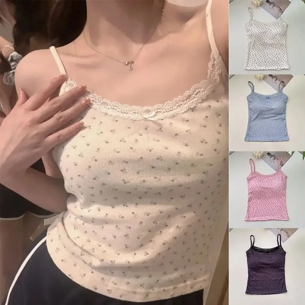 Elegant Lace Flower Print Camis 2026 Slim Sexy Vest Floral Tops One Size Floral Tank Tops Spring — image 7