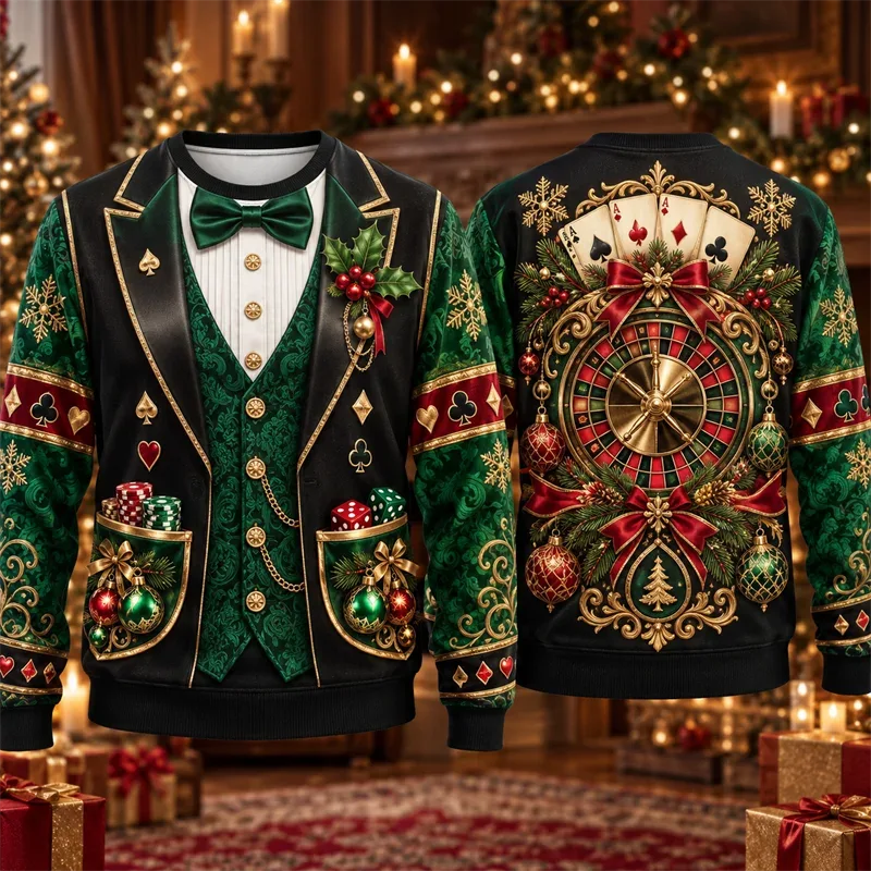 Christmas Fake Suit Tie Sweatshirt Men Vintage Tuxedo Blazer Bow Tie Graphic Crewneck Xmas Pullover Holiday Party Streetwear — image 8