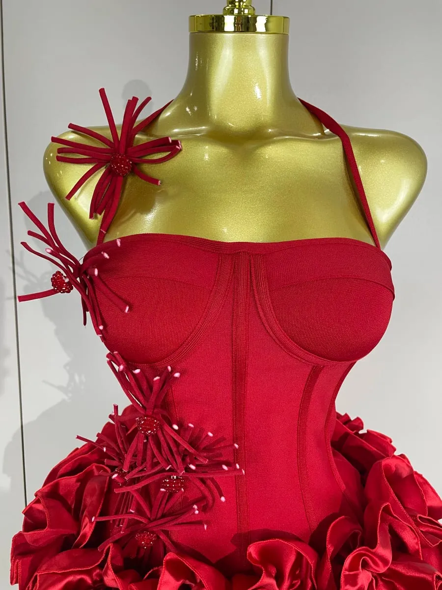 Sexy halter vestido de baile celebridade clube duas peças conjunto cocktail elegante moda feminina luxo festa aniversário vermelho preto bandagem outfit — image 5