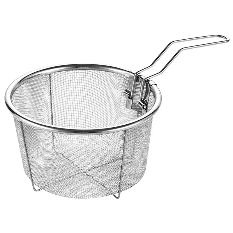 French Chip Frying Strainer Basket Stainless Steel Deep Fry Basket Kitchen Round Fryer Wire Mesh With Handle Wire Colander Nets — image 1