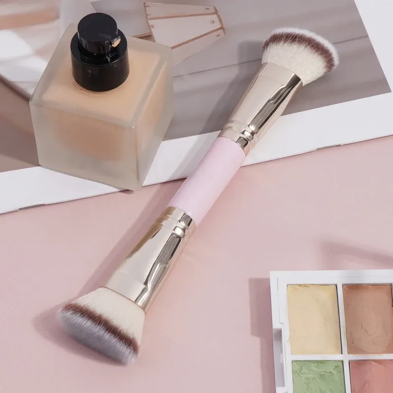 Double Head Makeup Brushes 2 In 1 Flat/Angled Foundation Concealer Contour Brush para sa Blending Loose Powder Liquid Cream — image 8