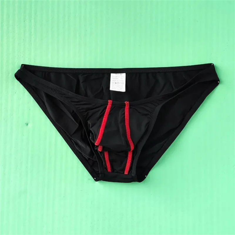Two Line Stripe Ice Silk Briefs para sa Mga Lalaking Plus Size na Kasuotang Panloob Sexy U Convex Lingerie Low Waist Bugle Pouch Panti ng Lalaki — image 3